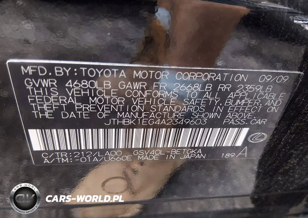 2010 Lexus Es 350 VIN:JTHBK1EG4A2349603 - 9