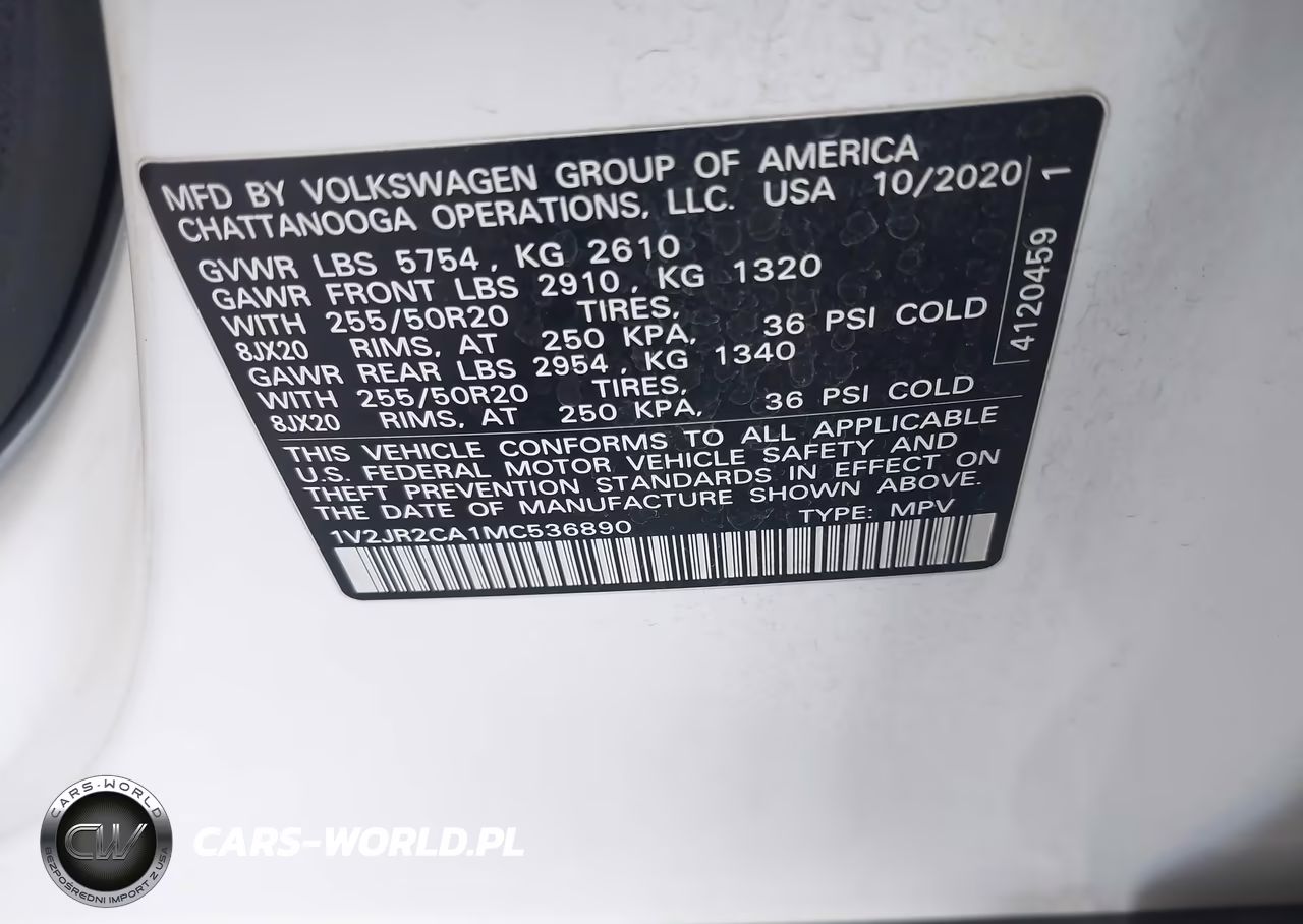 2021 Volkswagen Atlas 3.6L V6 Se W-Technology VIN:1V2JR2CA1MC536890 - 9