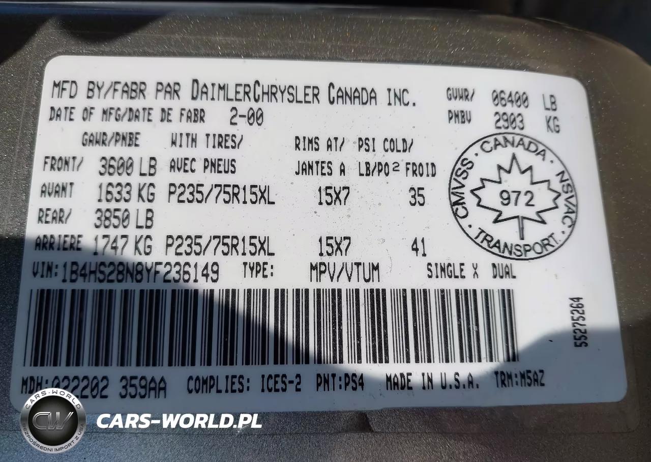 2000 Dodge Durango VIN:1B4HS28N8YF236149 - 9