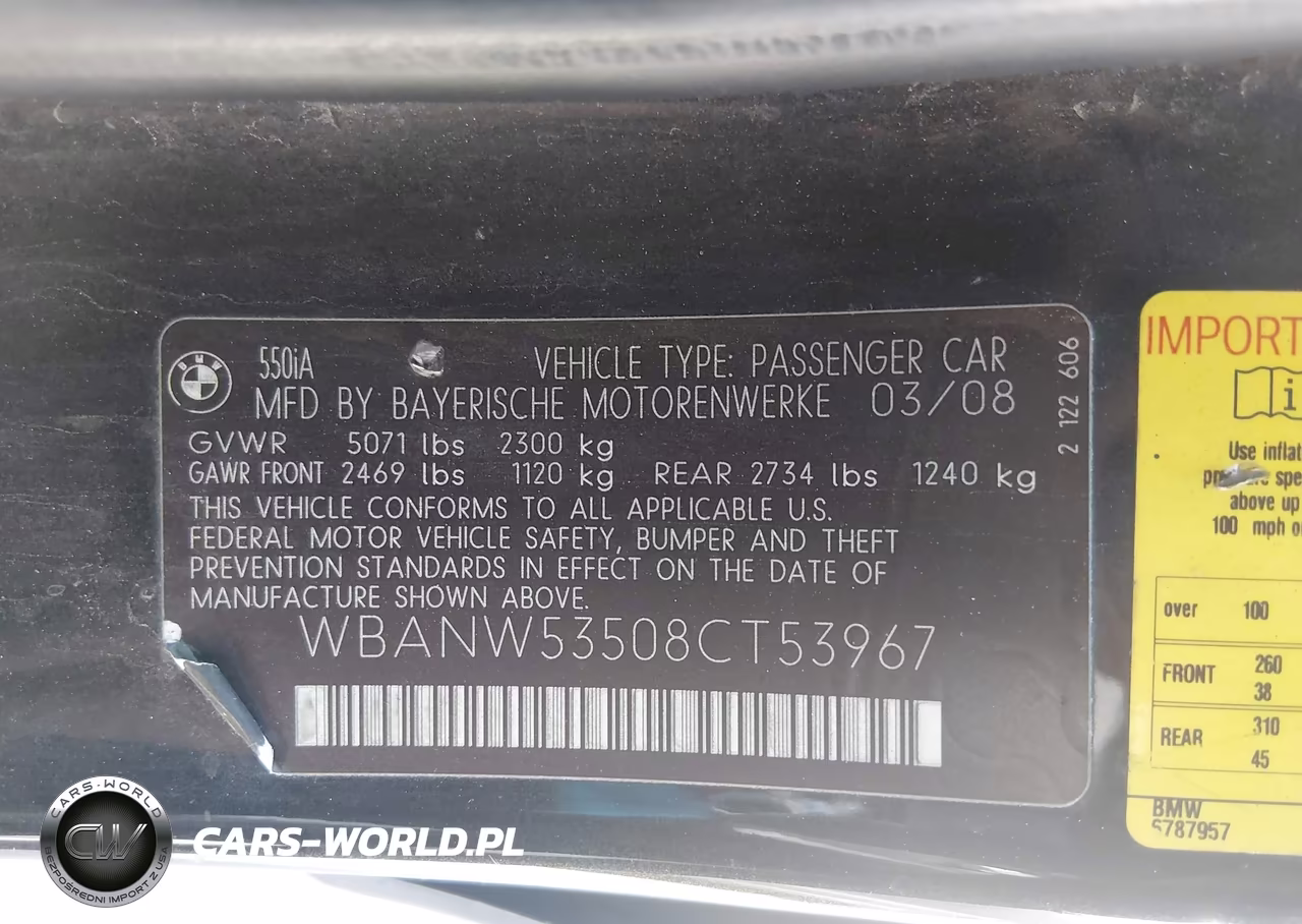 2008 BMW 550I VIN:WBANW53508CT53967 - 9