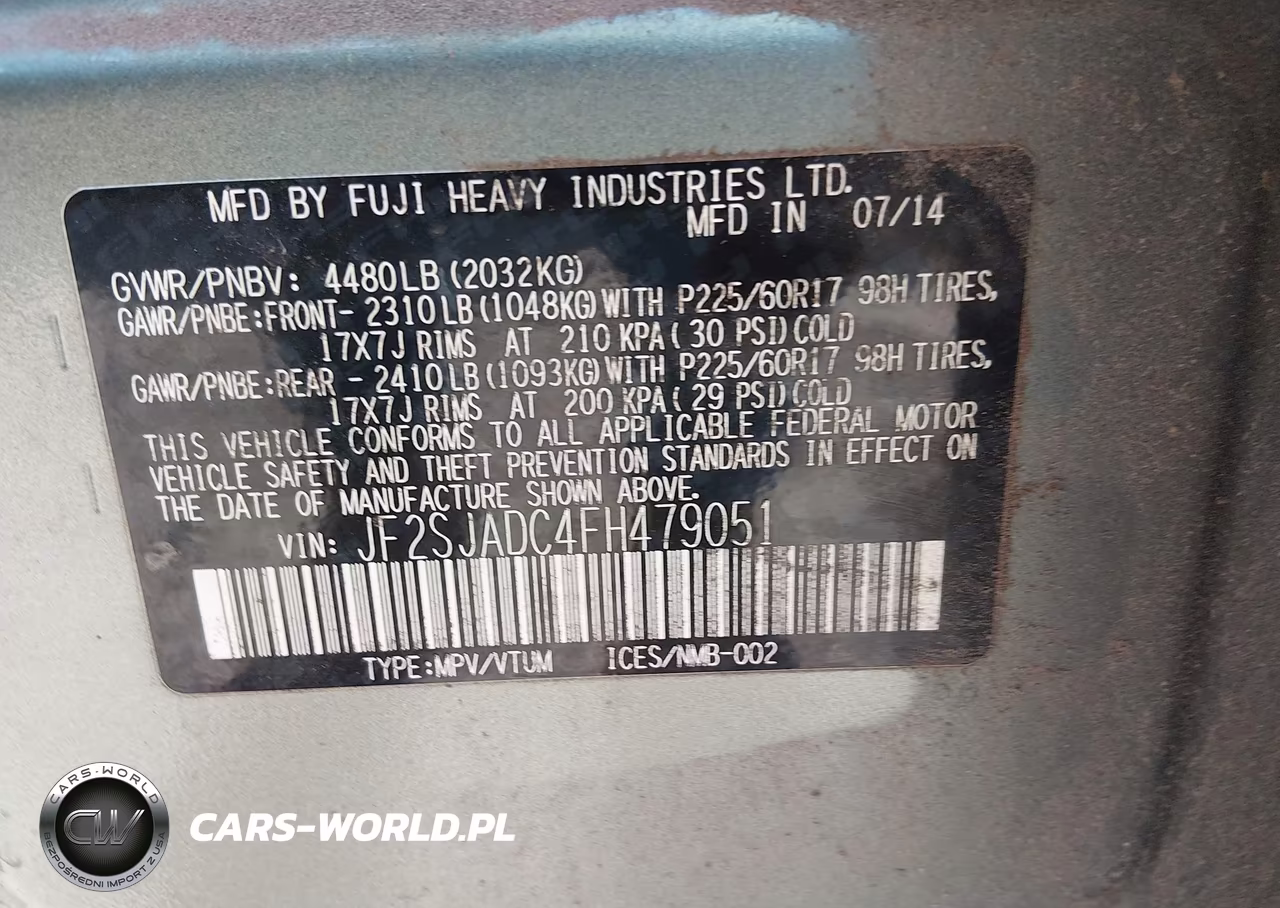 2015 Subaru Forester 2.5I Premium VIN:JF2SJADC4FH479051 - 9