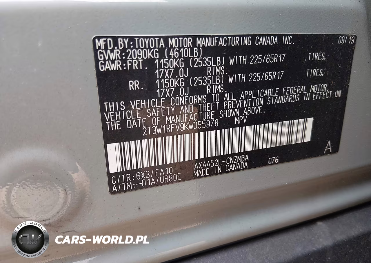 2019 Toyota Rav4 Xle VIN:2T3W1RFV9KW055978 - 9