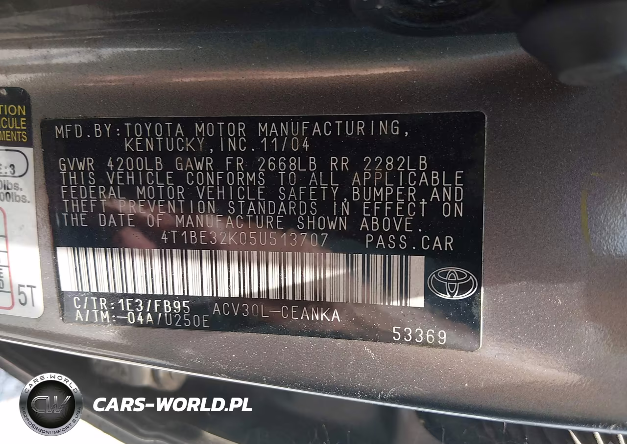 2005 Toyota Camry Std VIN:4T1BE32K05U513707 - 9