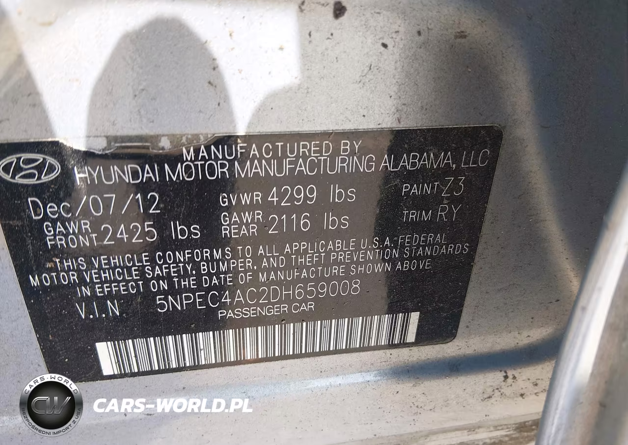 2013 Hyundai Sonata Se VIN:5NPEC4AC2DH659008 - 9
