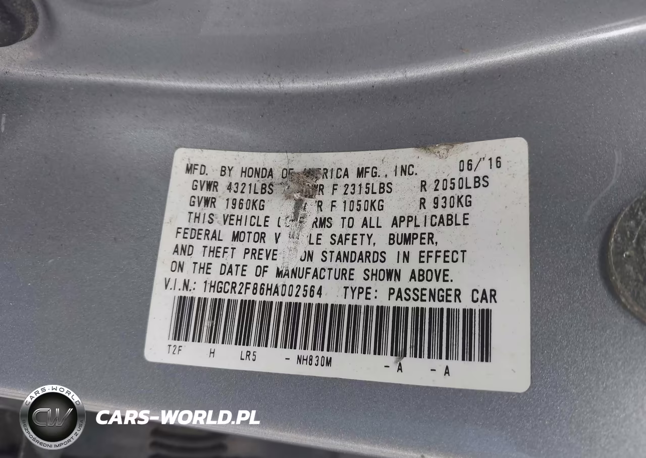 2017 Honda Accord Ex-L VIN:1HGCR2F86HA002564 - 9