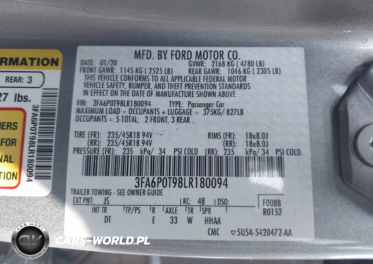 2020 Ford Fusion Se VIN:3FA6P0T98LR180094 - 9