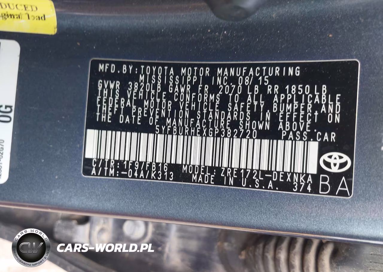 2016 Toyota Corolla Le VIN:5YFBURHEXGP382720 - 9