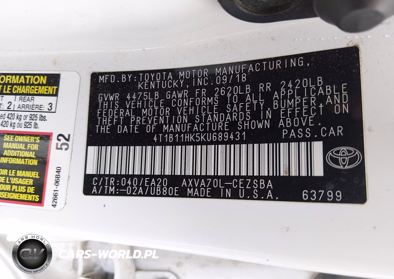 2019 Toyota Camry Se VIN:4T1B11HK5KU689431 - 9