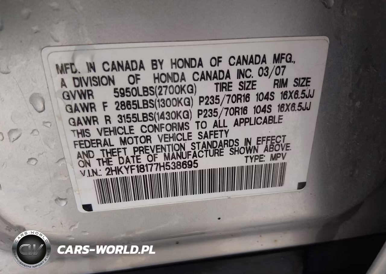 2007 Honda Pilot Lx VIN:2HKYF18177H538695 - 9