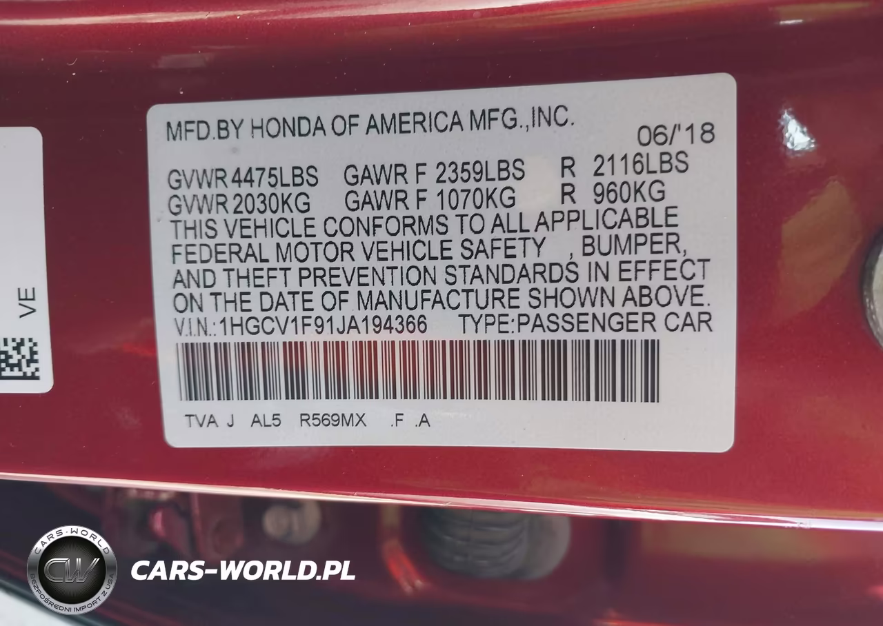 2018 Honda Accord Touring VIN:1HGCV1F91JA194366 - 9