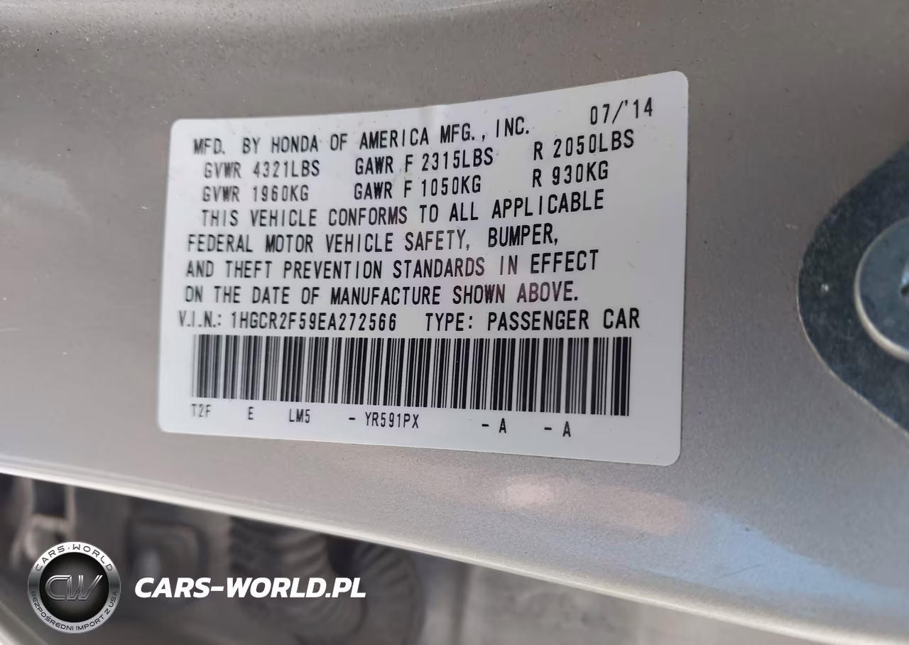 2014 Honda Accord Sport VIN:1HGCR2F59EA272566 - 9