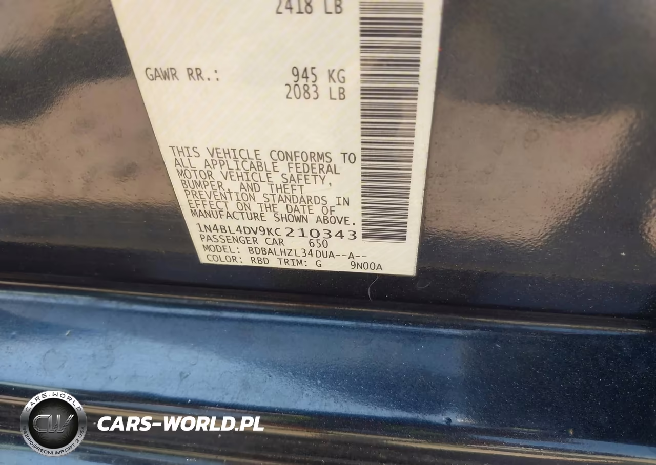 2019 Nissan Altima 2.5 Sv VIN:1N4BL4DV9KC210343 - 9