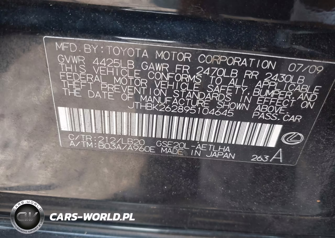 2009 Lexus Is 250 VIN:JTHBK262895104645 - 9