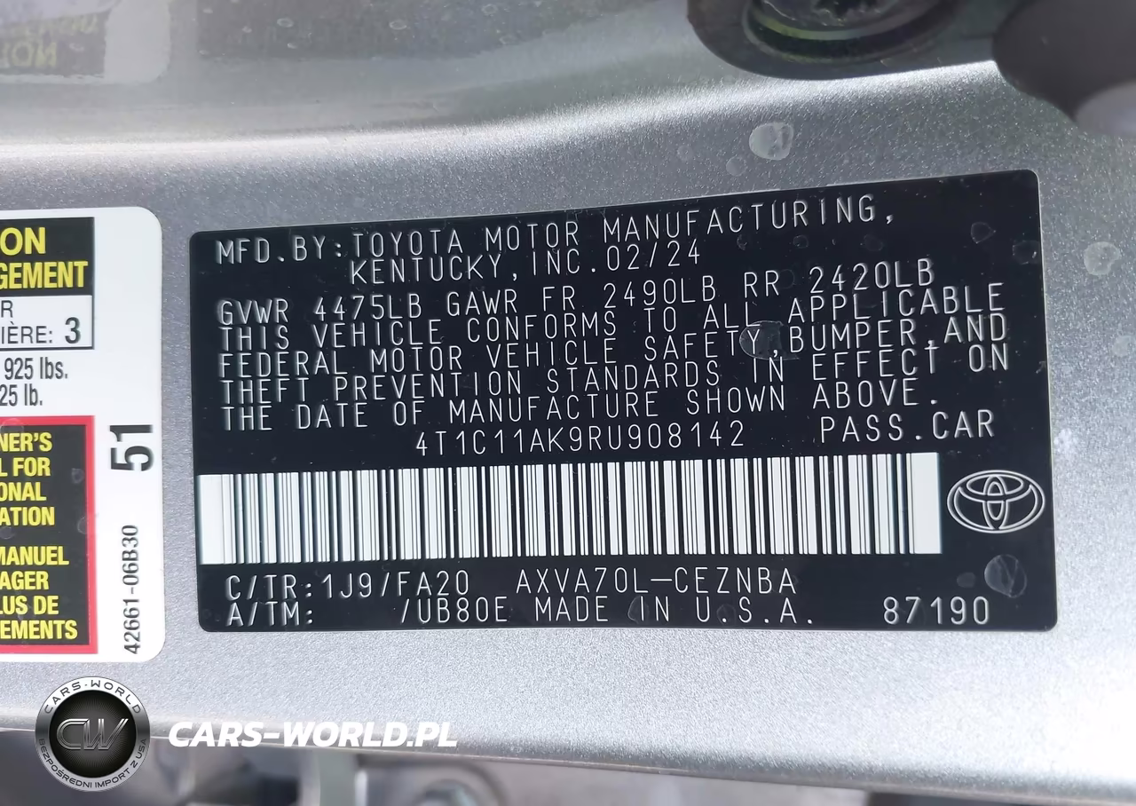 2024 Toyota Camry Le VIN:4T1C11AK9RU908142 - 9