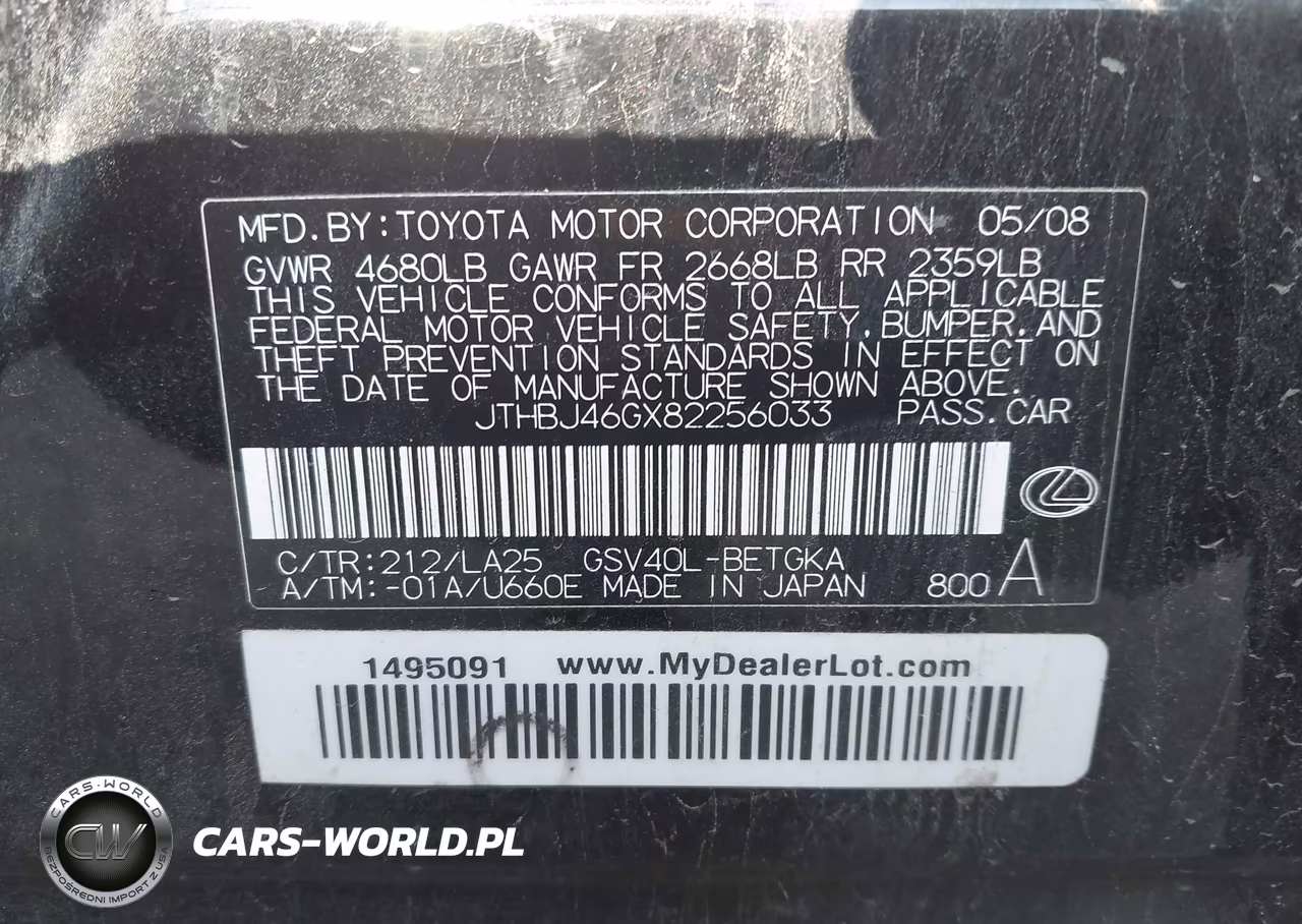 2008 Lexus Es 350 VIN:JTHBJ46GX82256033 - 9