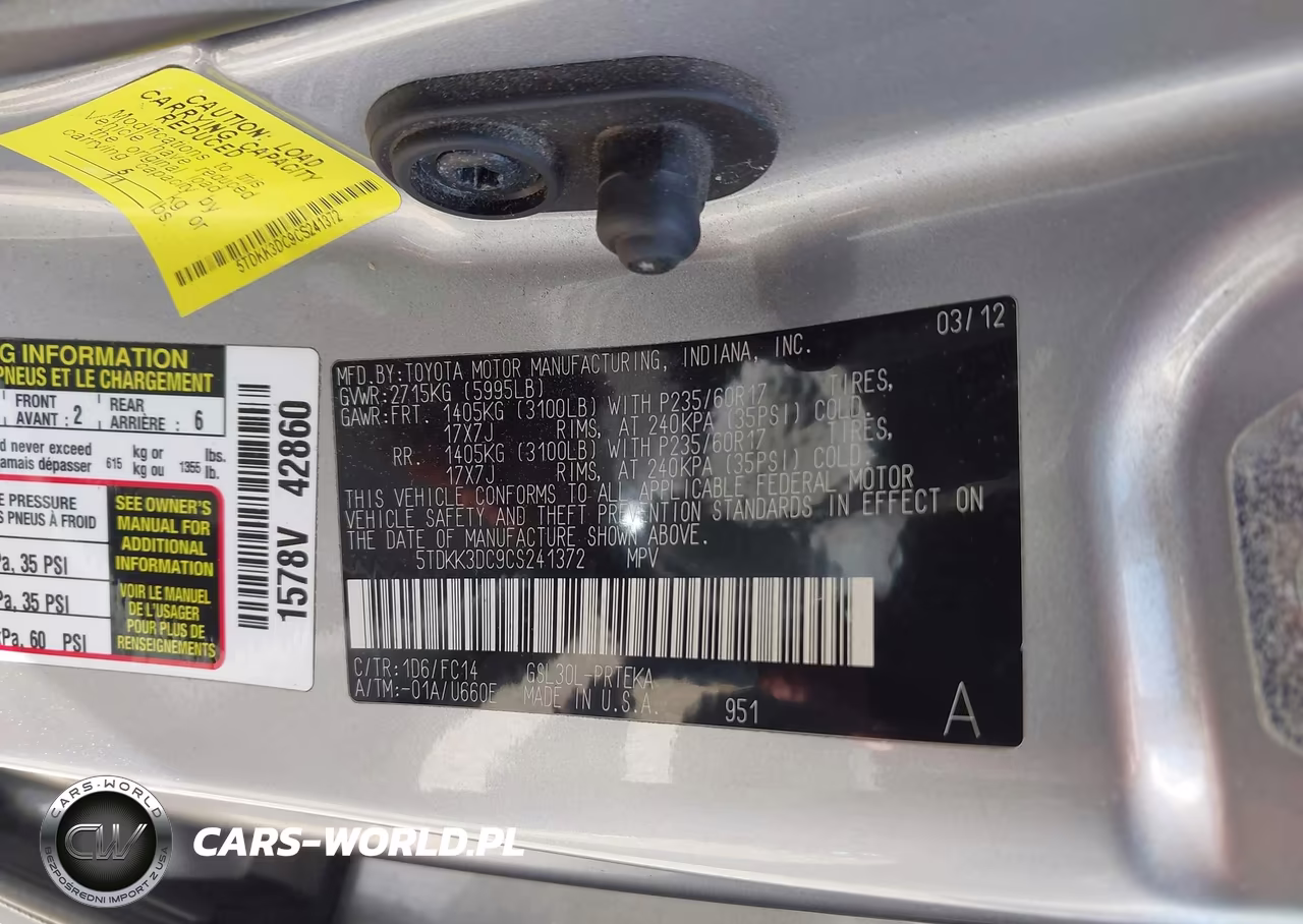 2012 Toyota Sienna Le V6 8 Passenger VIN:5TDKK3DC9CS241372 - 9