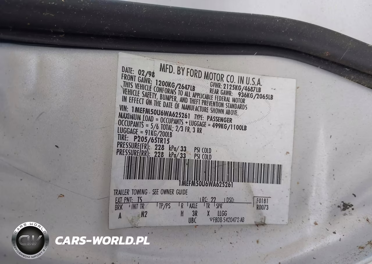 1998 Mercury Sable Gs-Ls VIN:1MEFM50U6WA625261 - 9