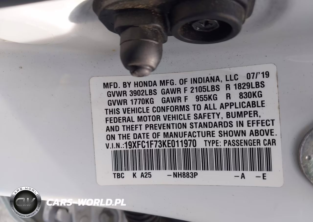 2019 Honda Civic Ex-L VIN:19XFC1F73KE011970 - 9