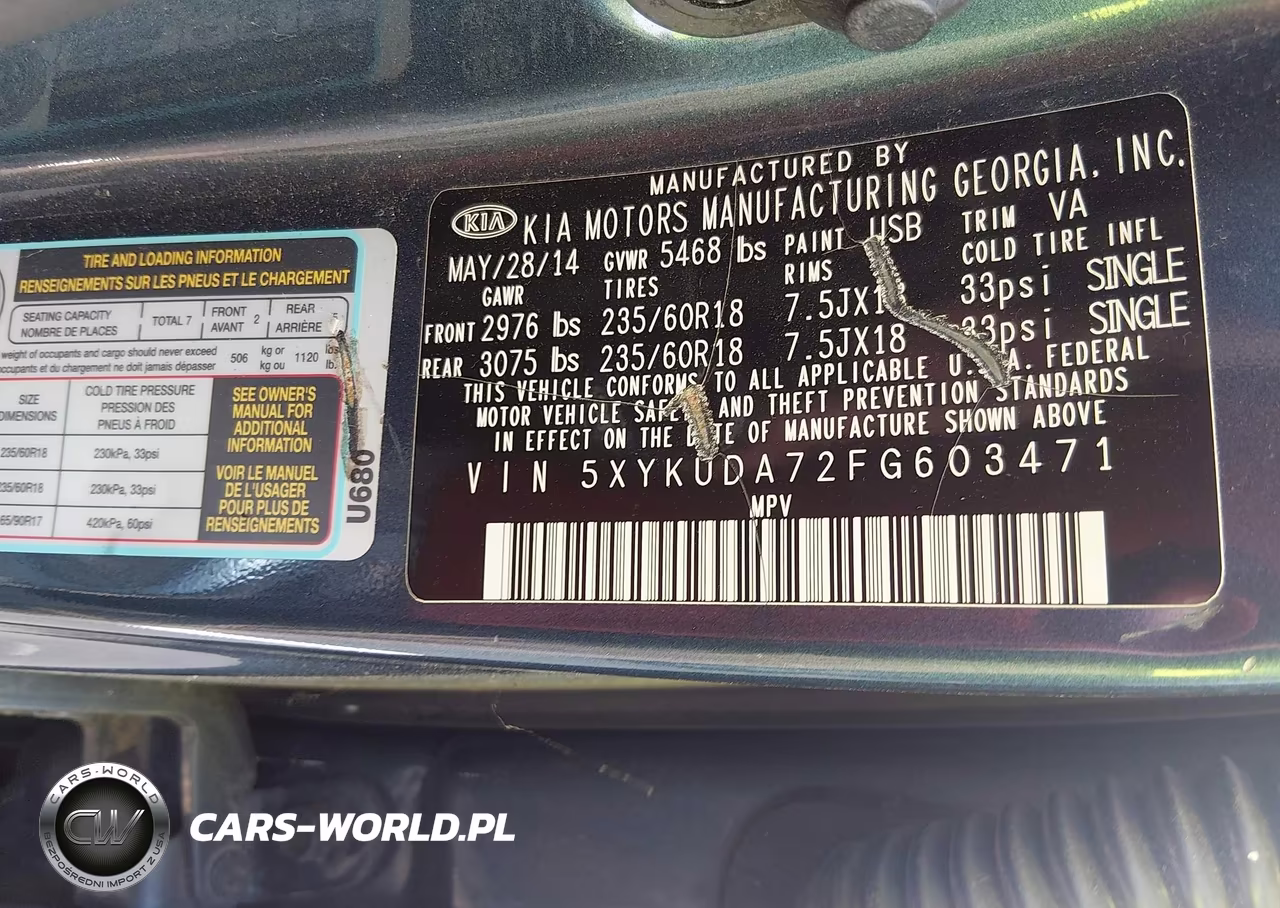 2015 Kia Sorento Ex V6 VIN:5XYKUDA72FG603471 - 9