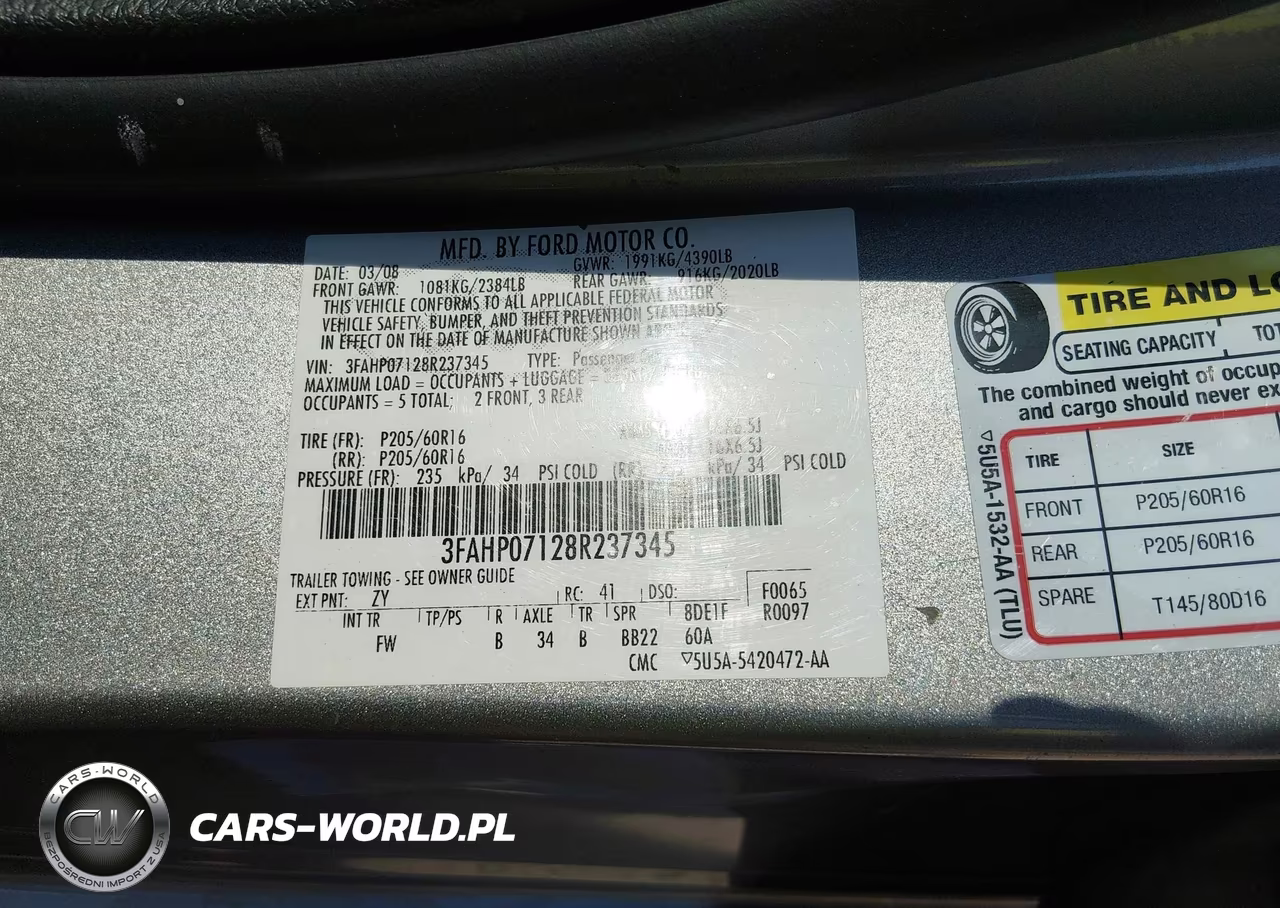 2008 Ford Fusion Se VIN:3FAHP07128R237345 - 9