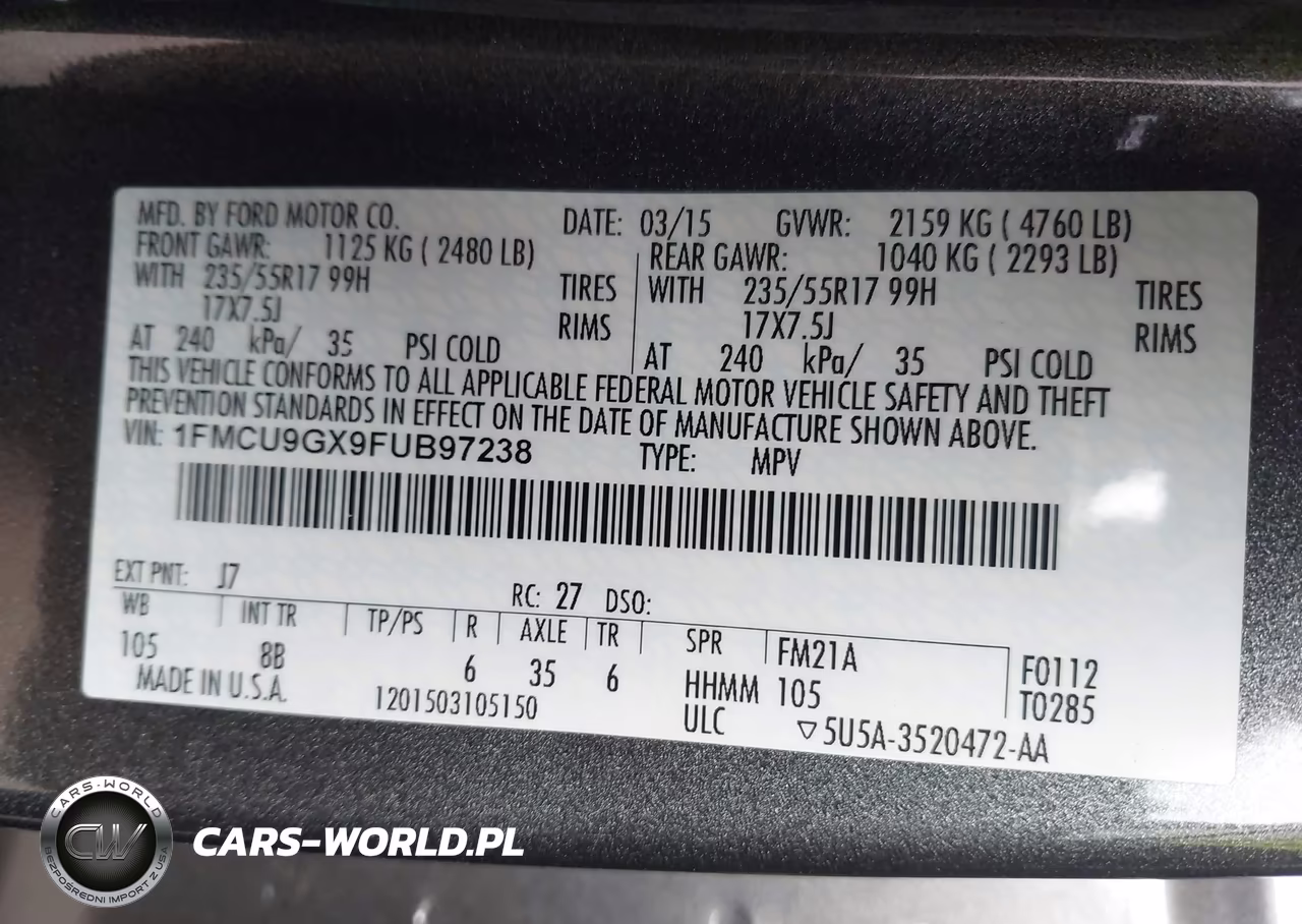 2015 Ford Escape Se VIN:1FMCU9GX9FUB97238 - 9