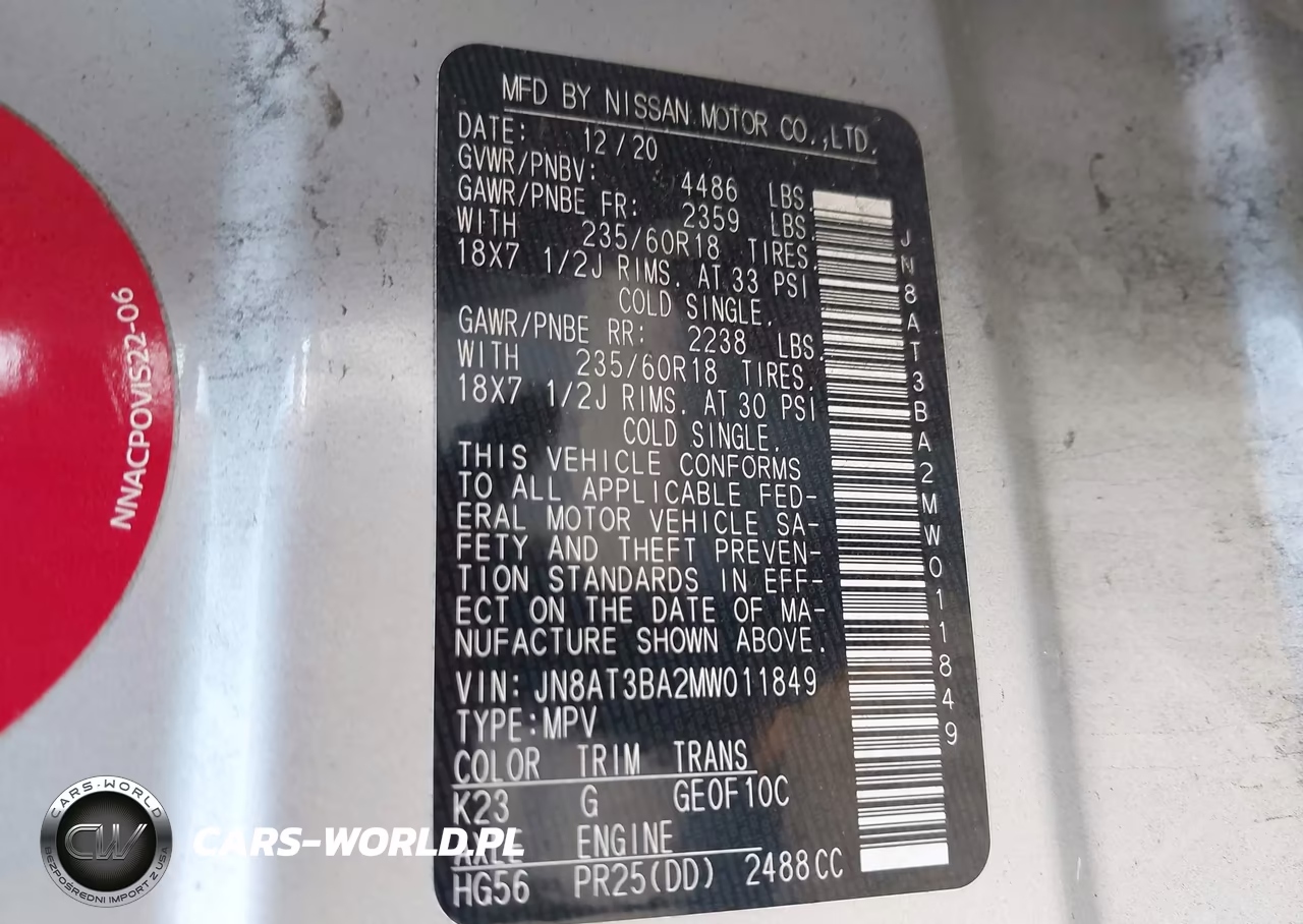 2021 Nissan Rogue Sv Fwd VIN:JN8AT3BA2MW011849 - 9
