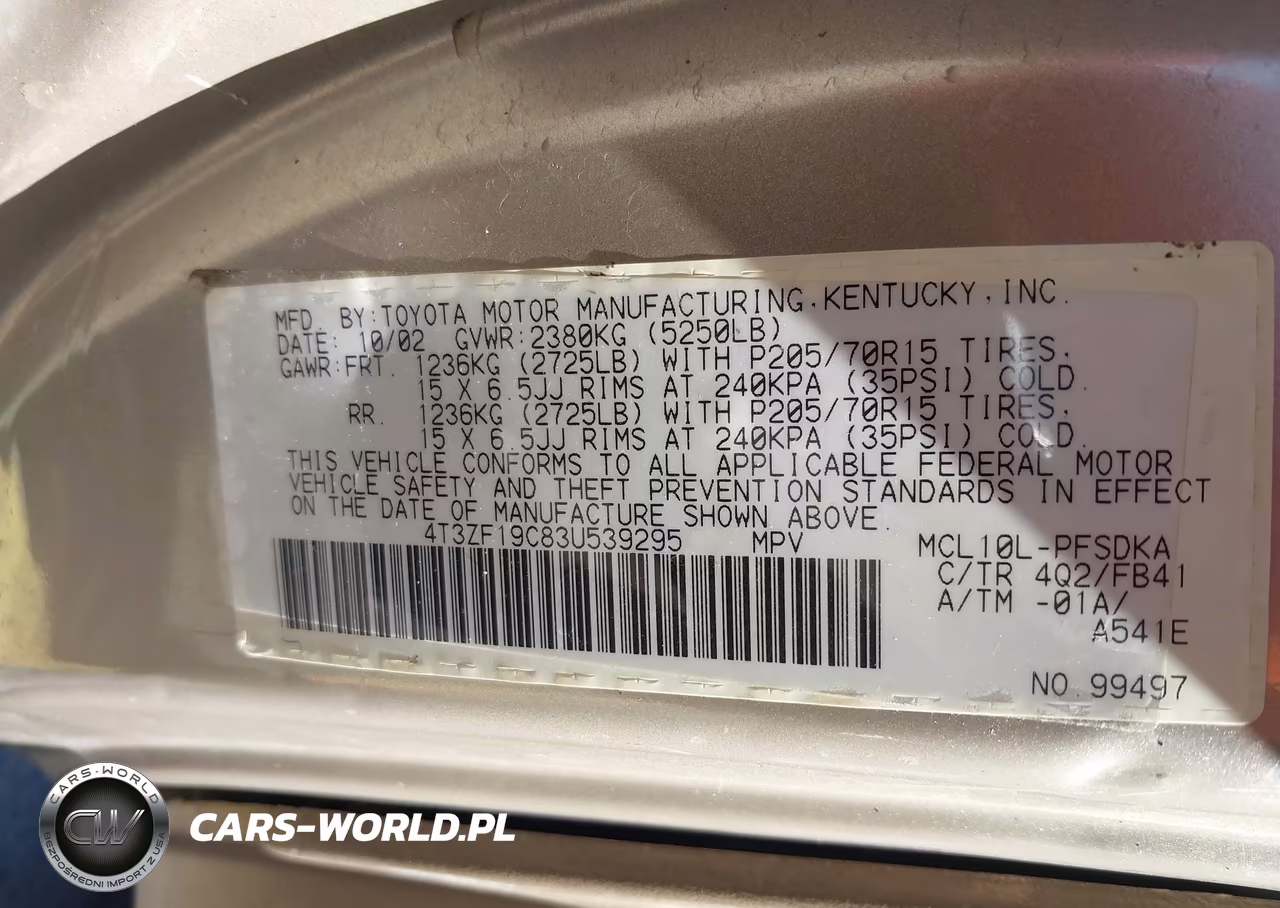 2003 Toyota Sienna Ce VIN:4T3ZF19C83U539295 - 9