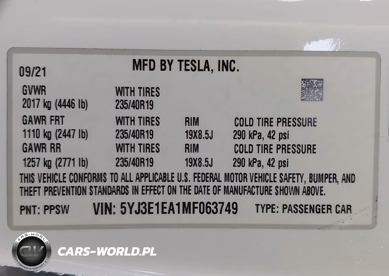 2021 Tesla Model 3 Standard Range Plus Rear-Wheel Drive VIN:5YJ3E1EA1MF063749 - 9