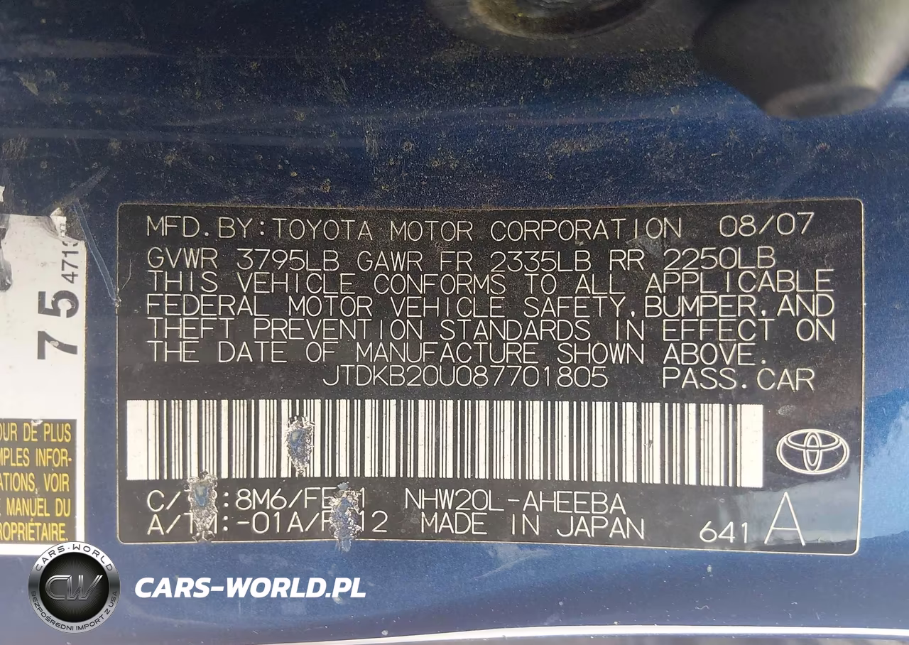 2008 Toyota Prius VIN:JTDKB20U087701805 - 9
