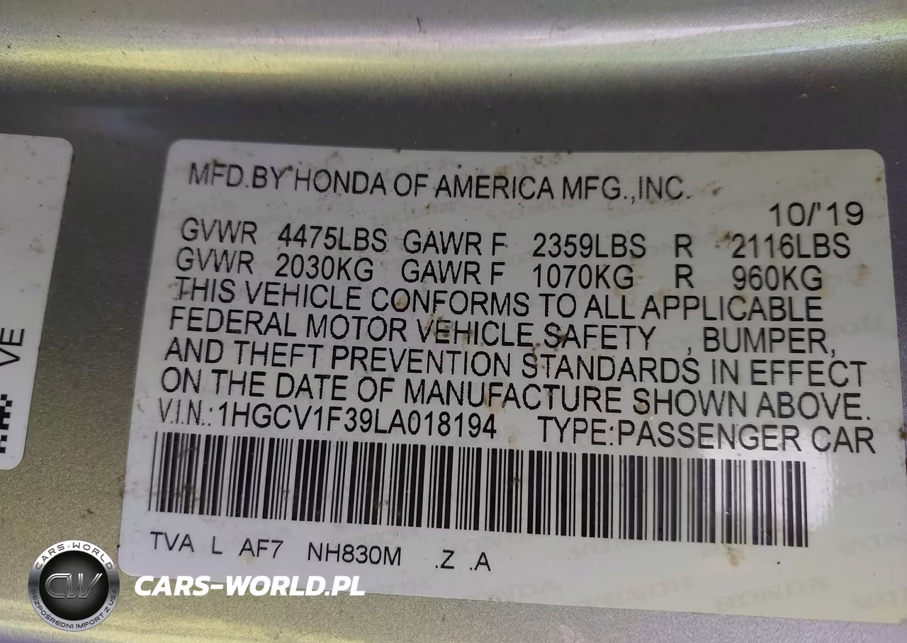 2020 Honda Accord Sport VIN:1HGCV1F39LA018194 - 9