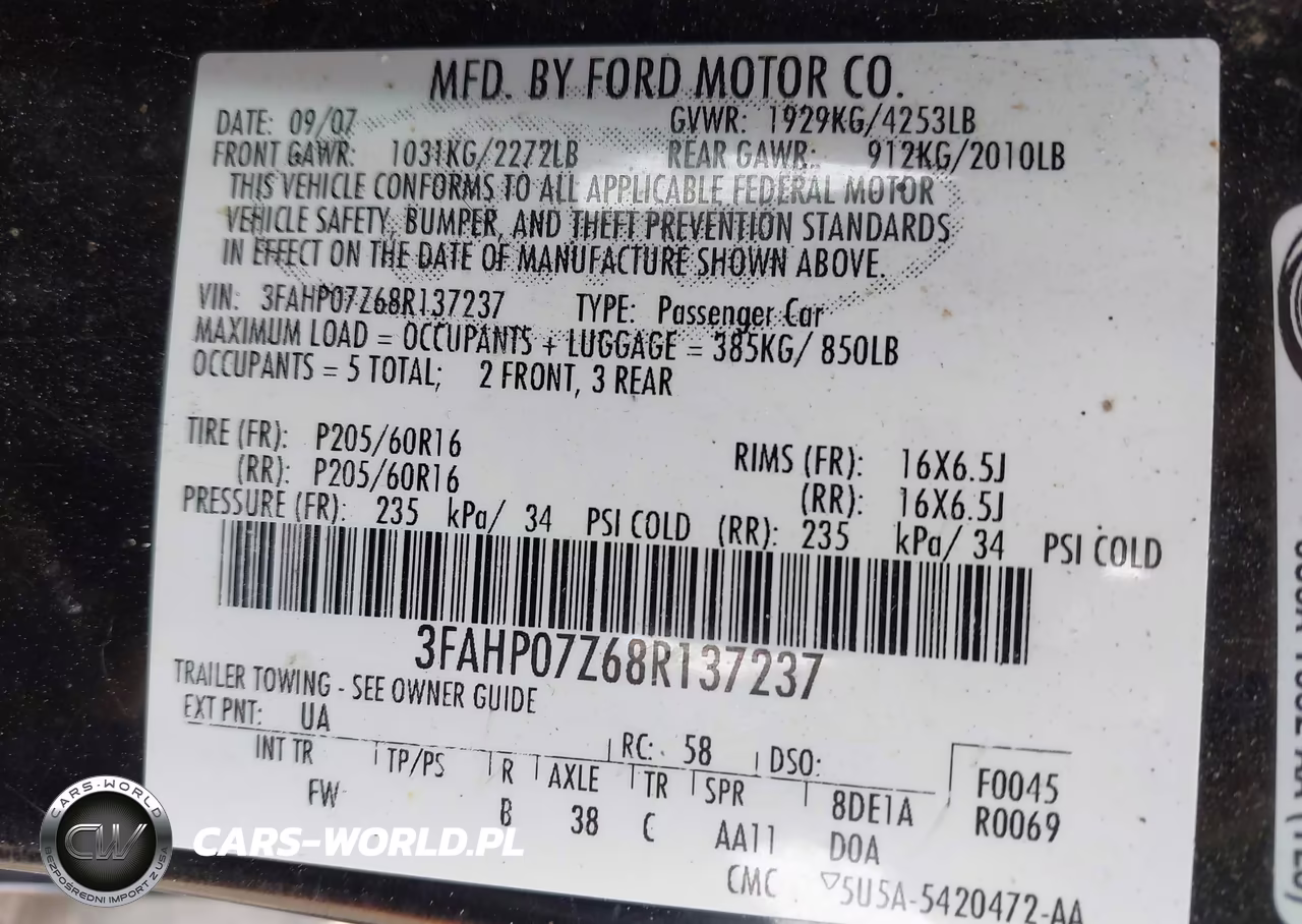 2008 Ford Fusion Se VIN:3FAHP07Z68R137237 - 9