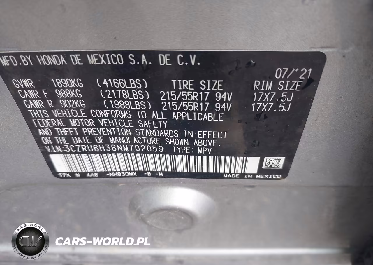 2022 Honda Hr-V Awd Lx VIN:3CZRU6H38NM702059 - 9