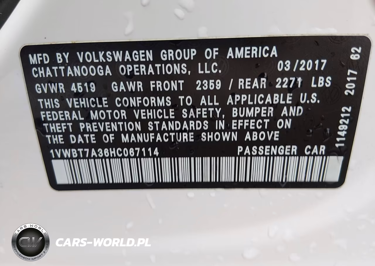 2017 Volkswagen Passat 1.8T Se VIN:1VWBT7A36HC067114 - 9