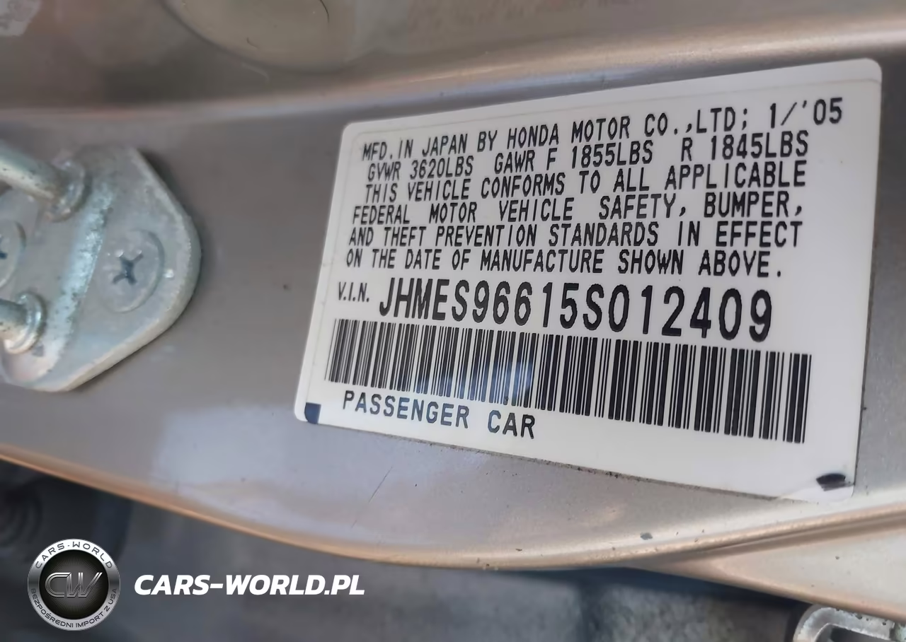 2005 Honda Civic Hybrid VIN:JHMES96615S012409 - 9