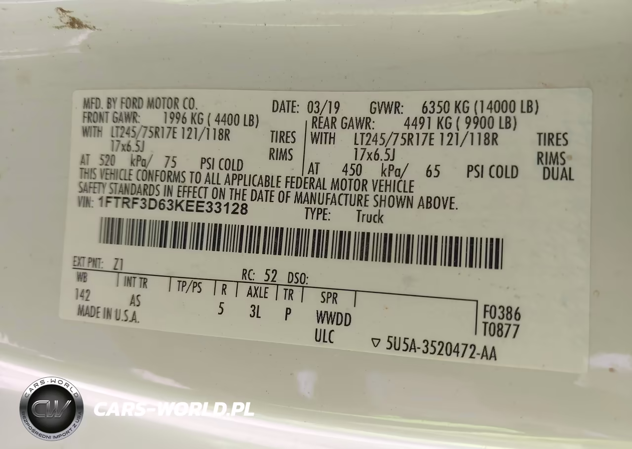 2019 Ford F-350 Xl VIN:1FTRF3D63KEE33128 - 8