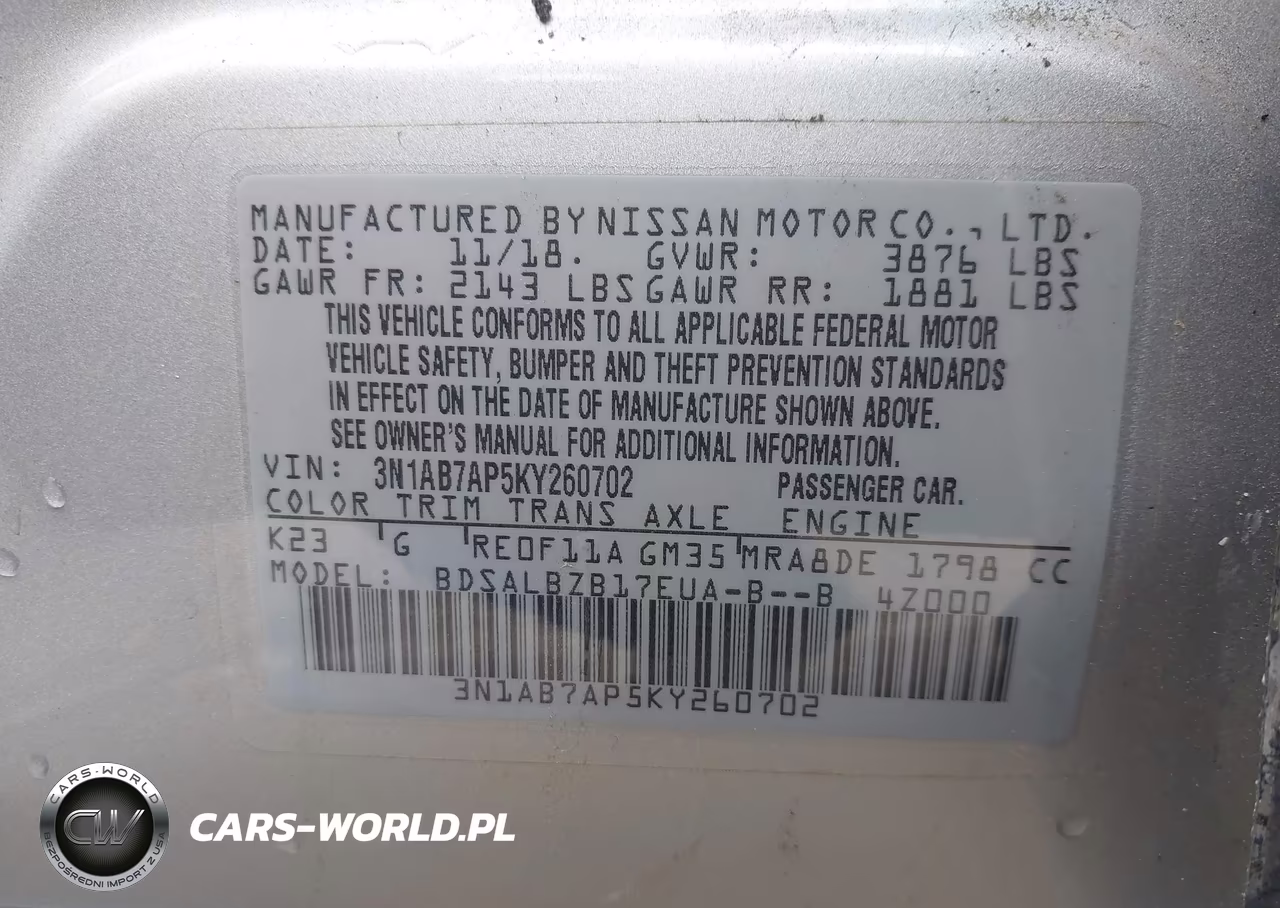 2019 Nissan Sentra S VIN:3N1AB7AP5KY260702 - 9