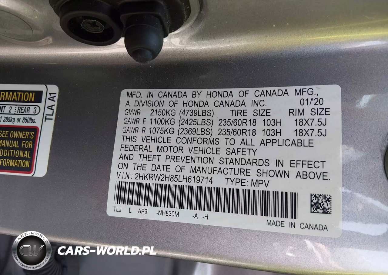 2020 Honda Cr-V Awd Ex-L VIN:2HKRW2H85LH619714 - 9