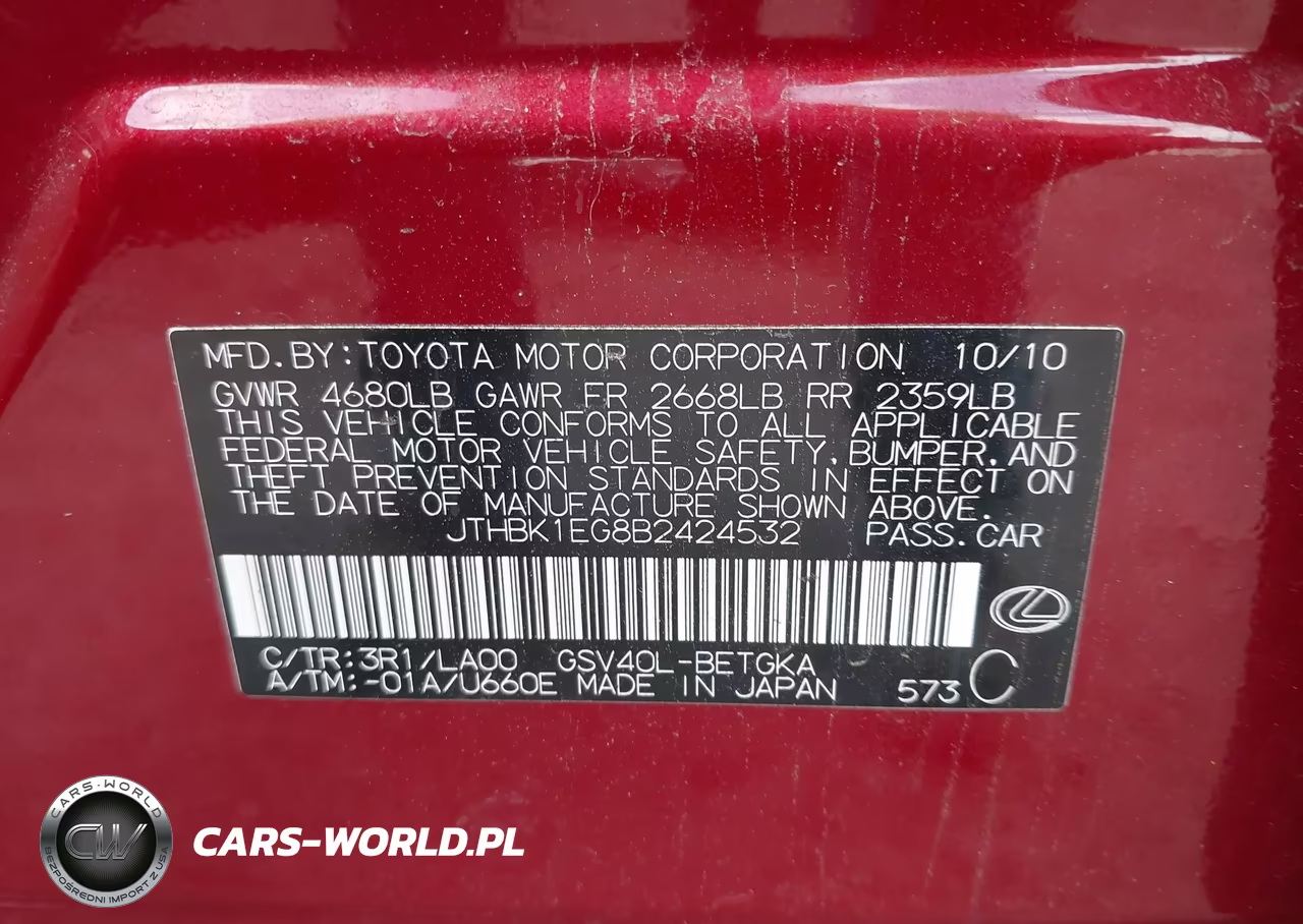 2011 Lexus Es 350 VIN:JTHBK1EG8B2424532 - 9