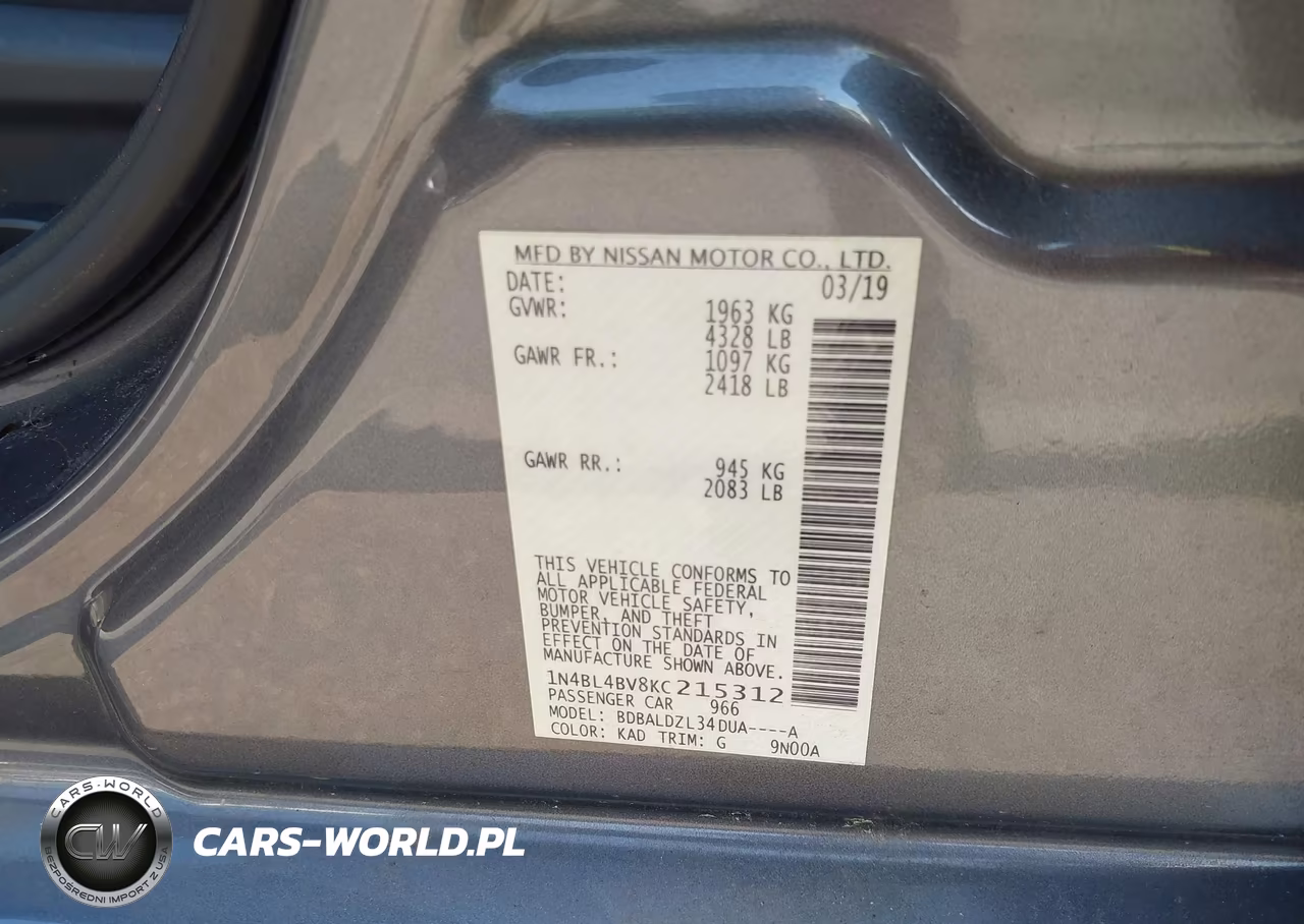 2019 Nissan Altima 2.5 S VIN:1N4BL4BV8KC215312 - 9