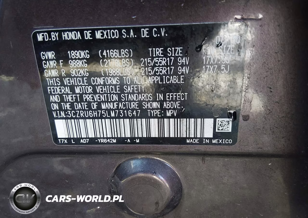2020 Honda Hr-V Awd Ex-L VIN:3CZRU6H75LM731647 - 9