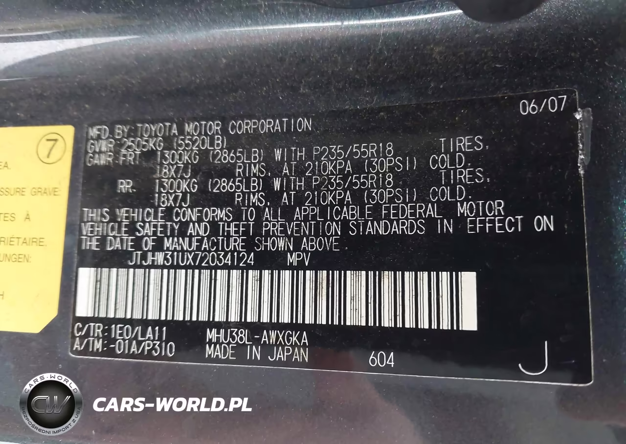 2007 Lexus Rx 400H VIN:JTJHW31UX72034124 - 9