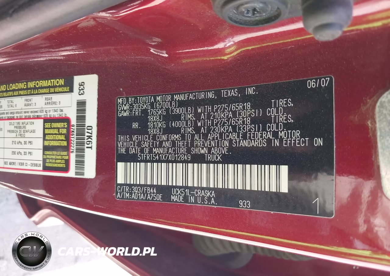 2007 Toyota Tundra Sr5 4.7L V8 VIN:5TFRT541X7X012849 - 9