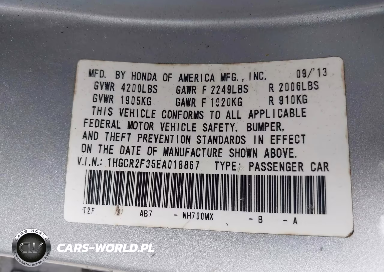 2014 Honda Accord Lx VIN:1HGCR2F35EA018867 - 9