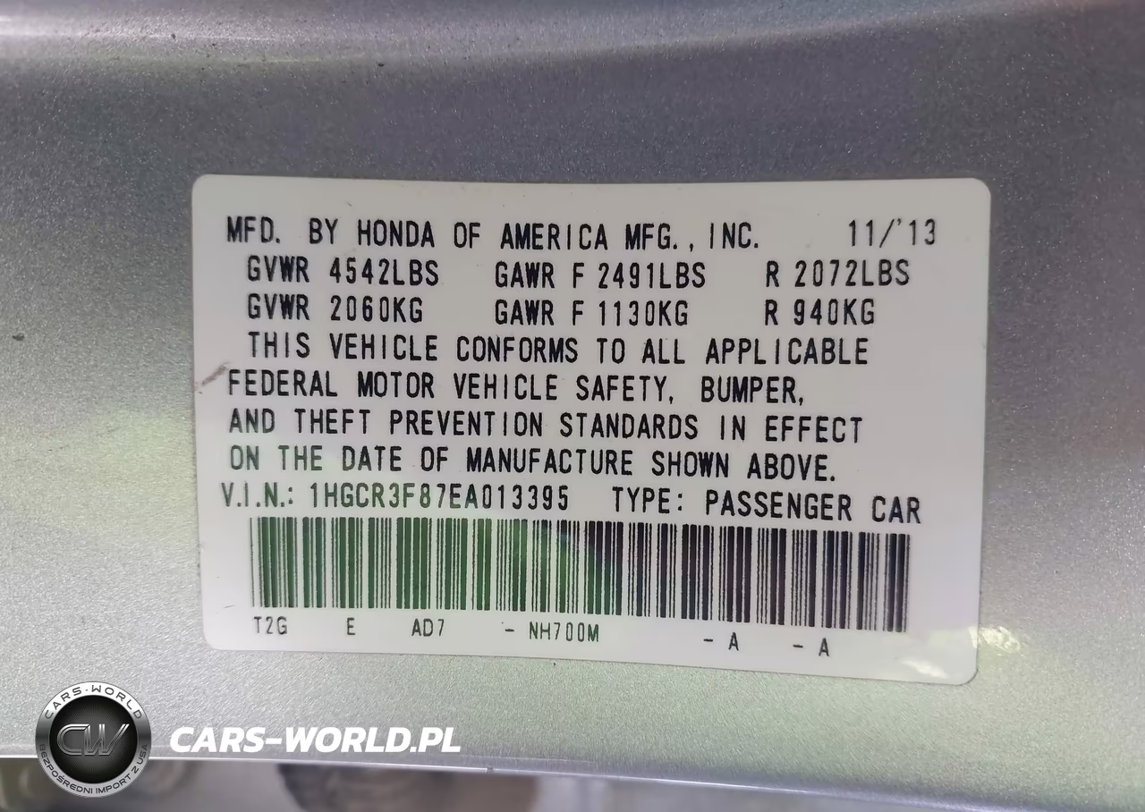 2014 Honda Accord Ex-L V-6 VIN:1HGCR3F87EA013395 - 9