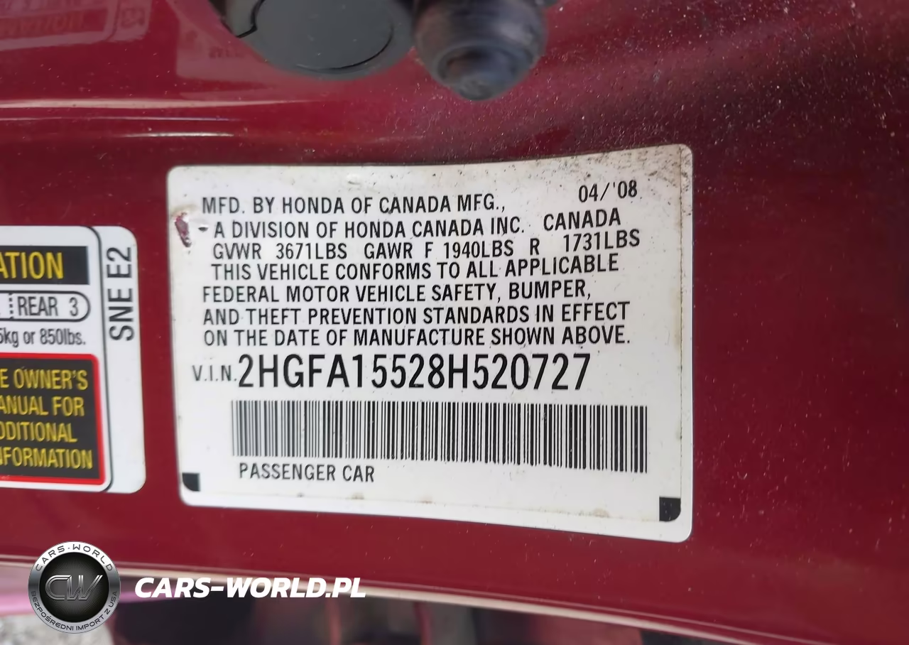 2008 Honda Civic Lx VIN:2HGFA15528H520727 - 9