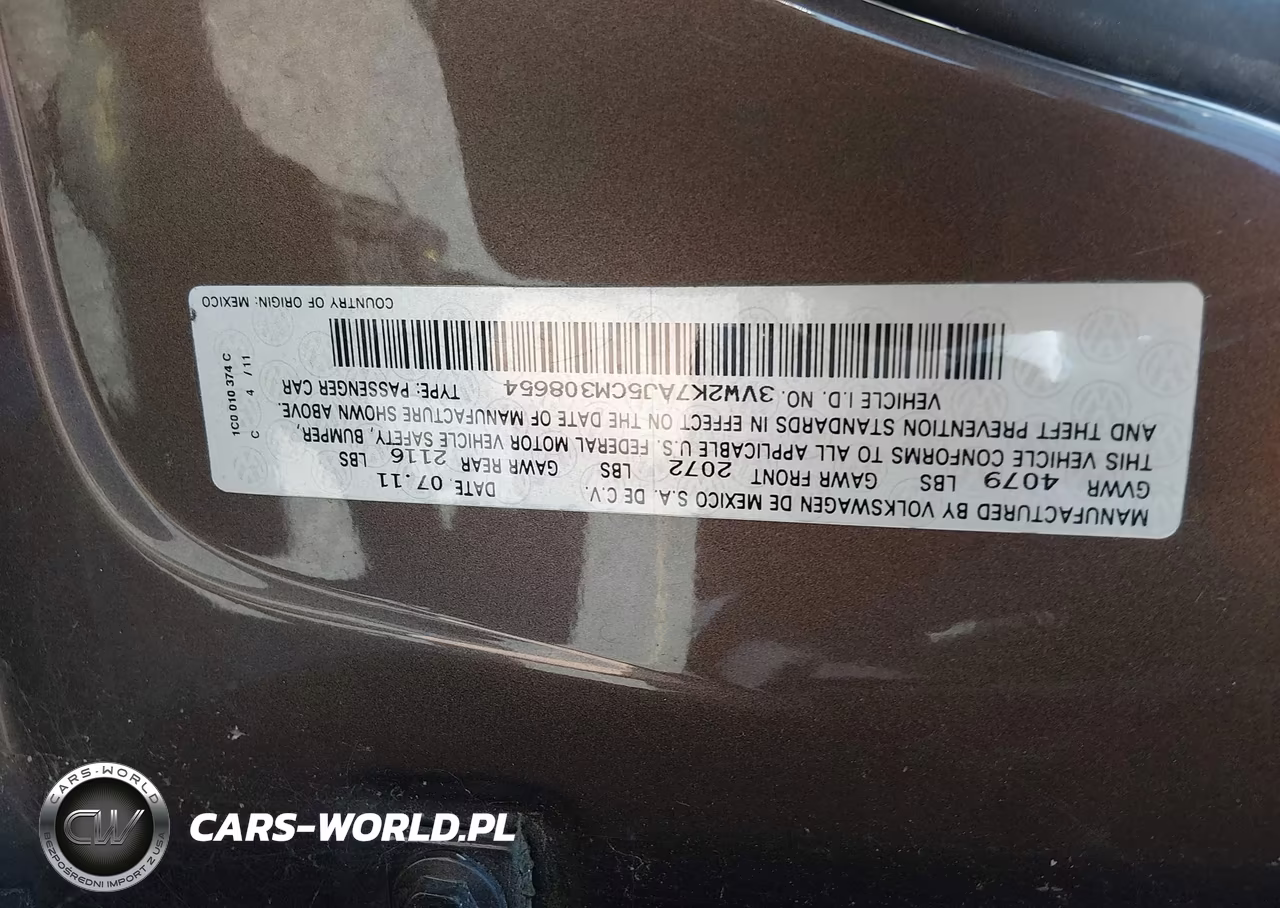 2012 Volkswagen Jetta 2.0L S VIN:3VW2K7AJ5CM308654 - 9
