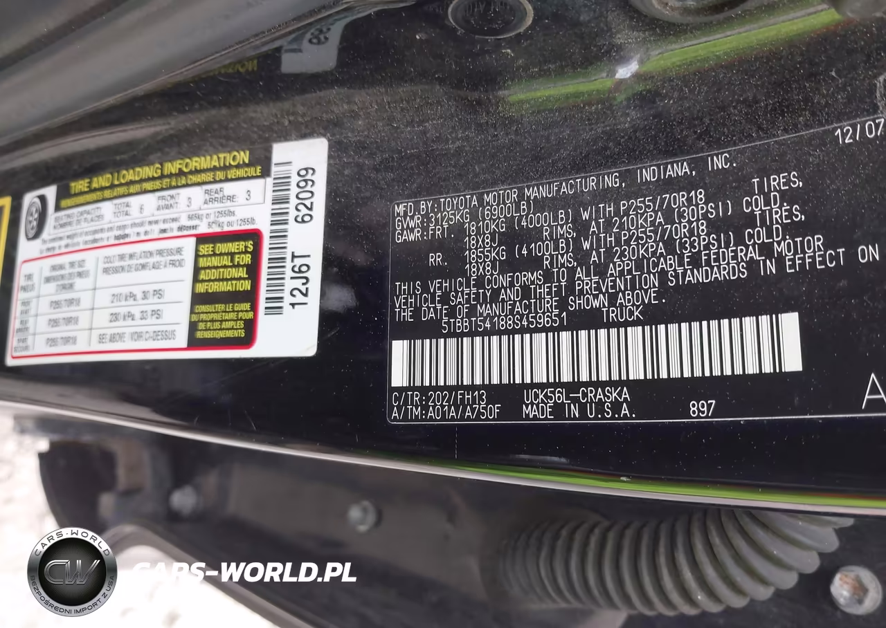 2008 Toyota Tundra Base 4.7L V8 VIN:5TBBT54188S459651 - 8