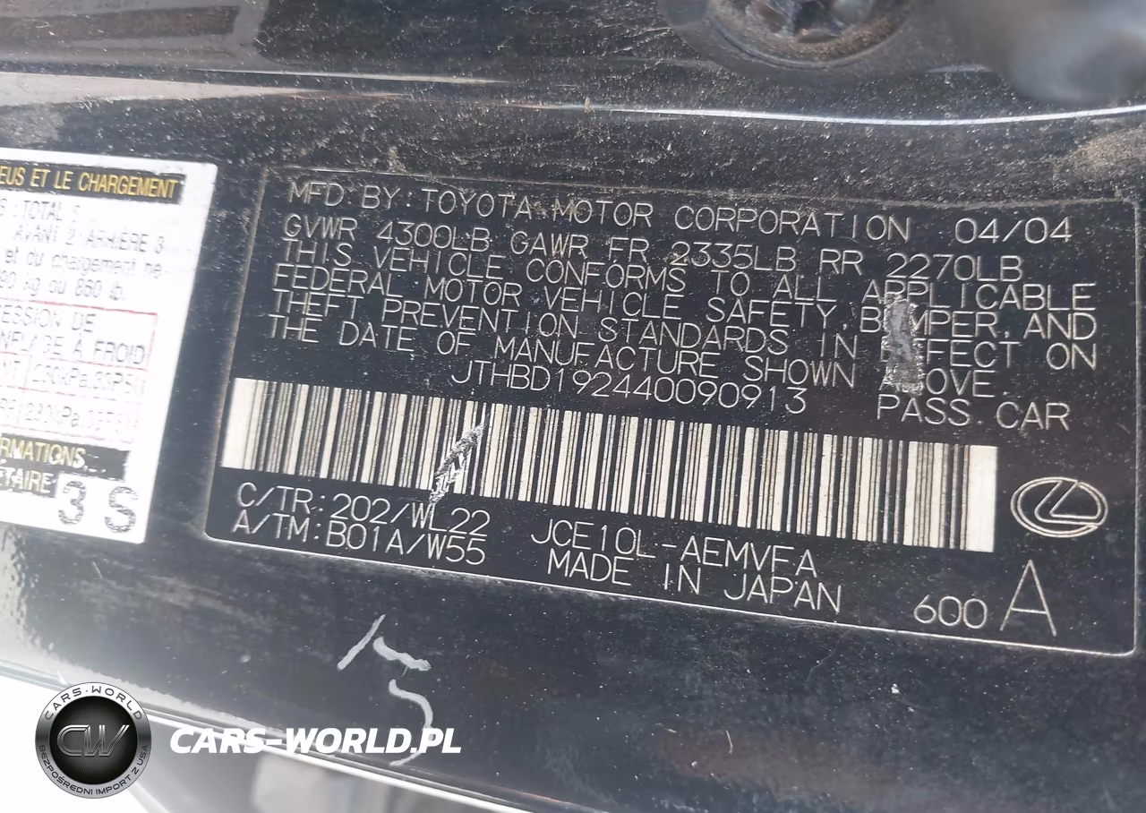 2004 Lexus Is 300 Base W-5-Speed Manual VIN:JTHBD192440090913 - 9