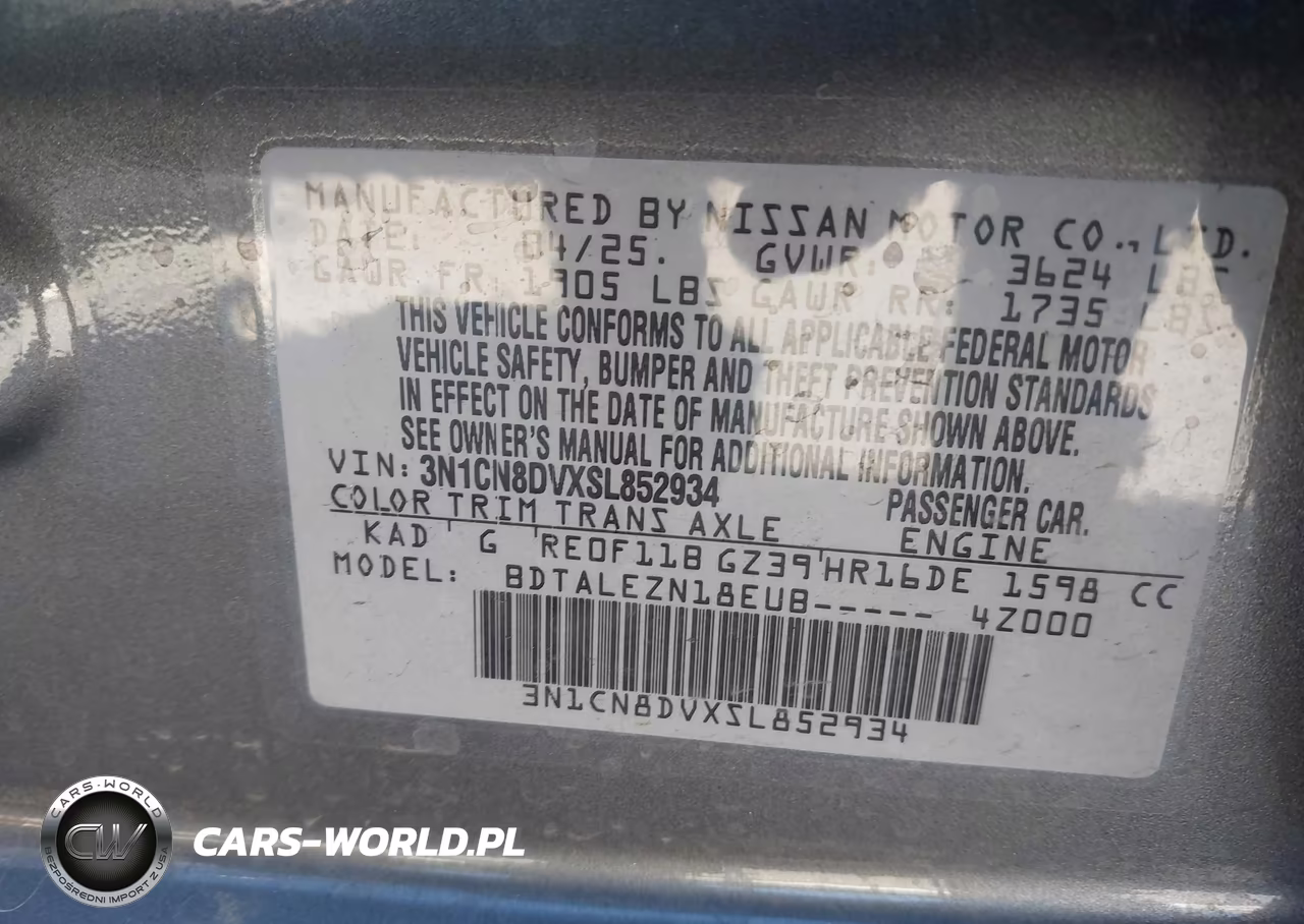 2025 Nissan Versa 1.6 S VIN:3N1CN8DVXSL852934 - 9