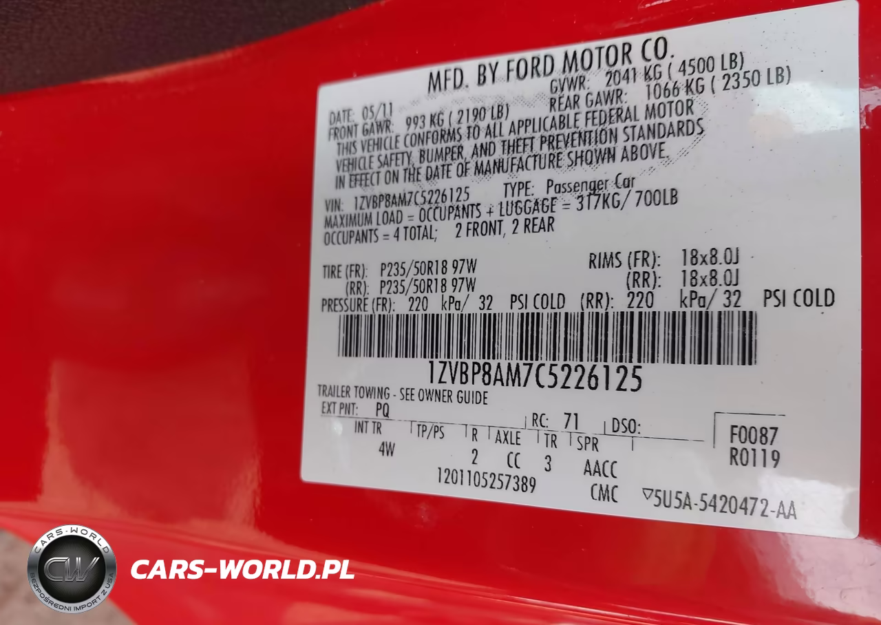 2012 Ford Mustang V6 Premium VIN:1ZVBP8AM7C5226125 - 9